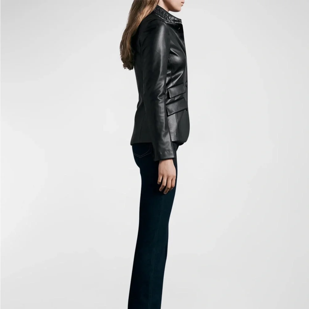 CLASSIC BEAUTY! 🖤 CURRENT! Black Rag & Bone Vegan Leather Slade Blazer Jacket! - Picture 2 of 5